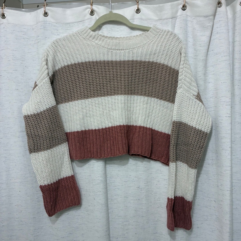 Moon & Madison Womens Striped Cropped Sweater Color Block Oversized Knit Size S